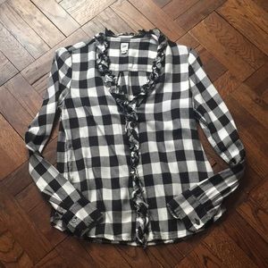 GAP flannel checkered ruffle button down
